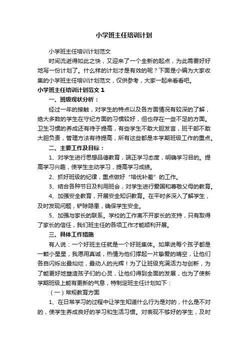 小学班主任培训计划范文