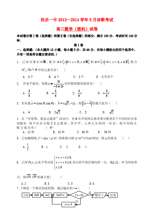 甘肃省张掖市民乐一中高三数学5月诊断考试试题 理 新人教A版