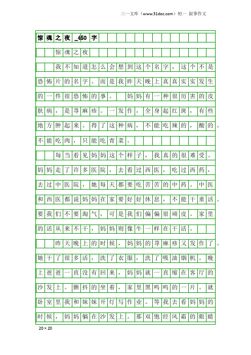 初一叙事作文：惊魂之夜_450字