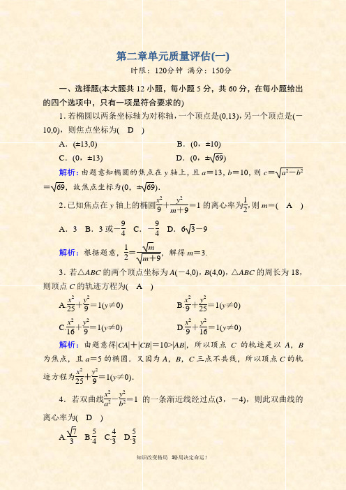 2020-2021学年人教A版数学选修2-1课时作业：第二章 圆锥曲线与方程 单元质量评估(一)