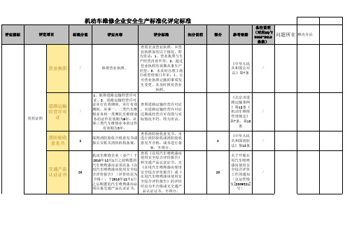 机动车维修企业安全生产标准化评定标准