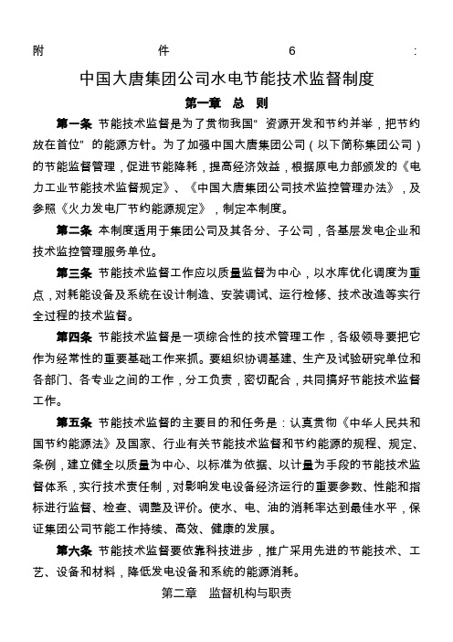 中国大唐集团公司水电节能技术监督制度(大唐集团制〔2007〕70号)附件6