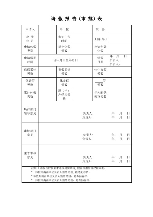 请假报告审批表 样本