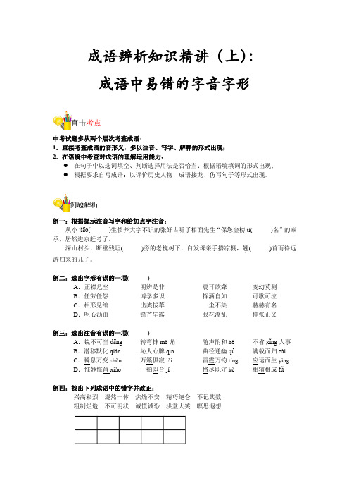 成语辨析知识精讲成语中易错的字音字形