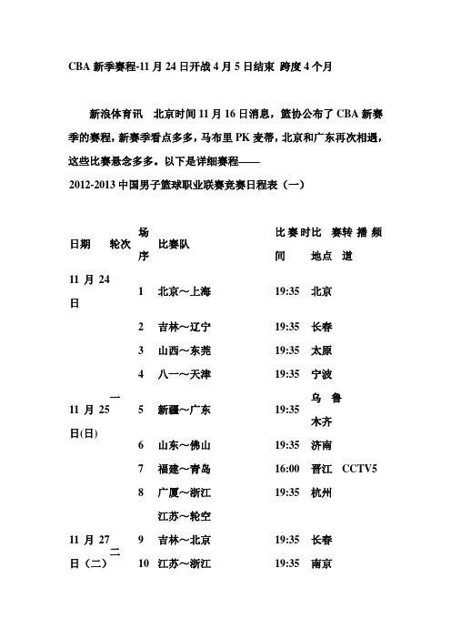 CBA新季赛程