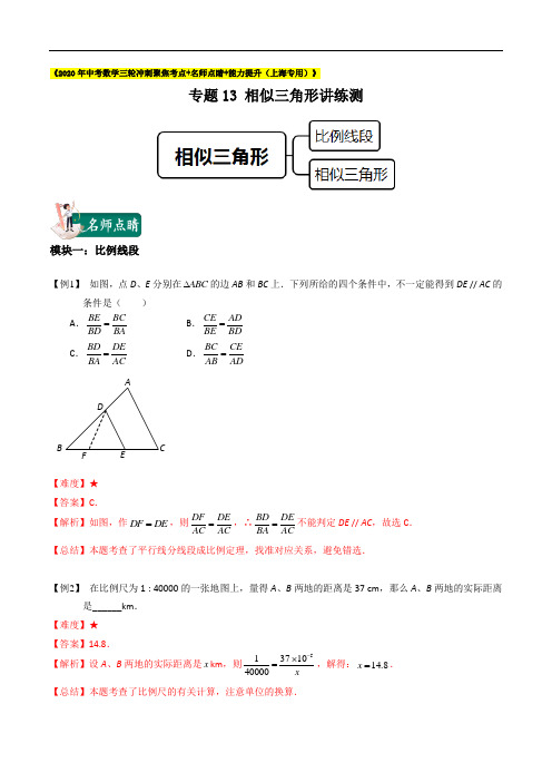 专题08 相似三角形(名师点睛+能力提升)(教师版)