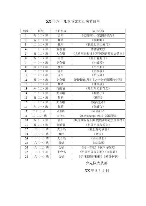 六一儿童节文艺汇演节目单1