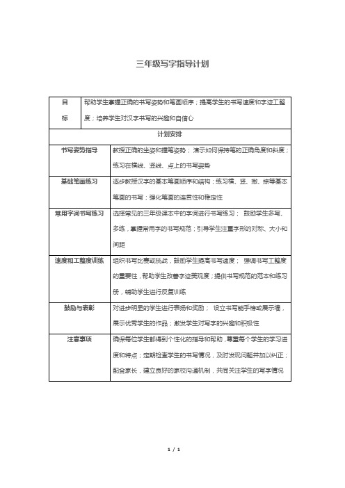 三年级写字指导计划