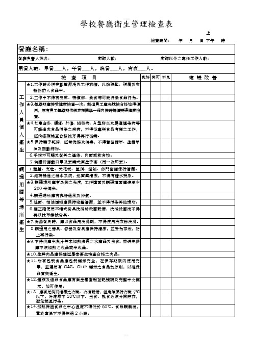 学校餐厅卫生管理检查表