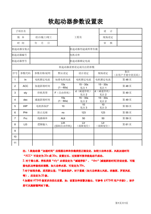 软起动器参数设置表