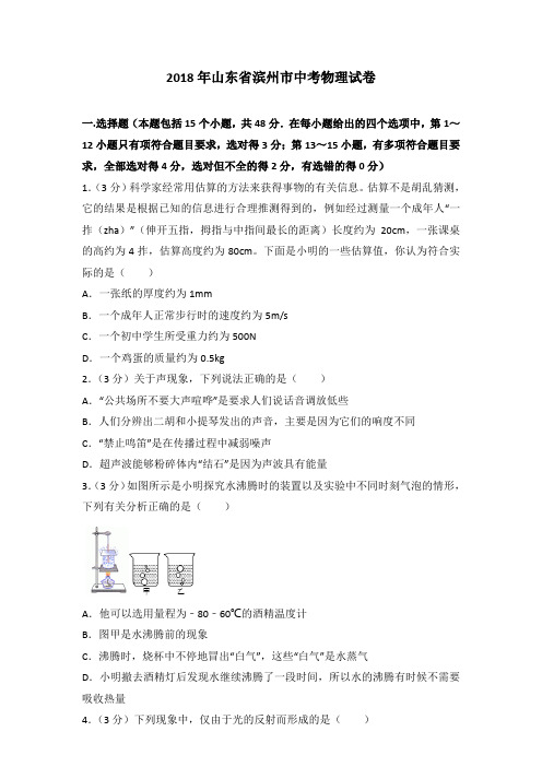 [精品]2018年山东省滨州市中考物理试卷及答案