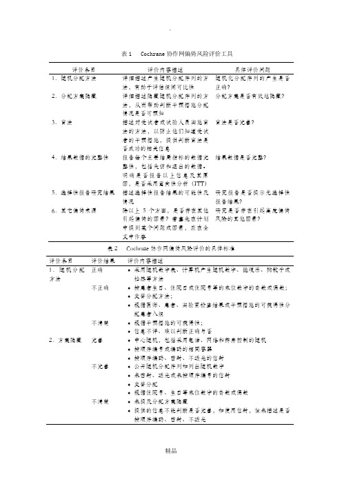 Cochrane协作网偏倚风险评价工具