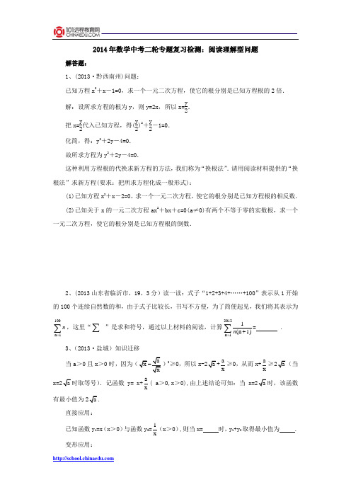 2014年数学中考二轮专题复习检测：阅读理解型问题