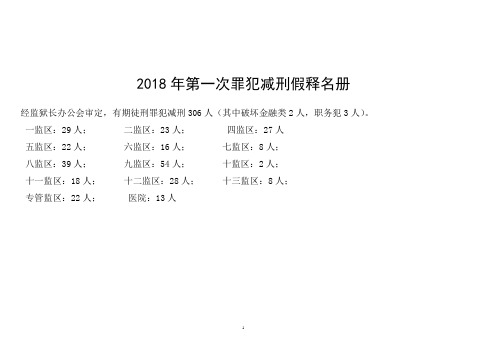 2018年第一次罪犯减刑假释名册