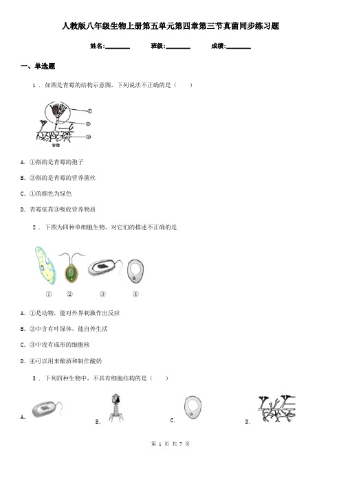 人教版八年级生物上册第五单元第四章第三节真菌同步练习题