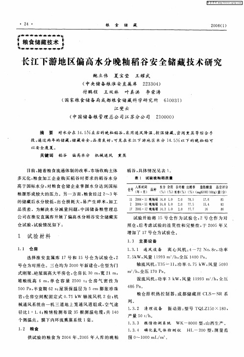 长江下游地区偏高水分晚籼稻谷安全储藏技术研究