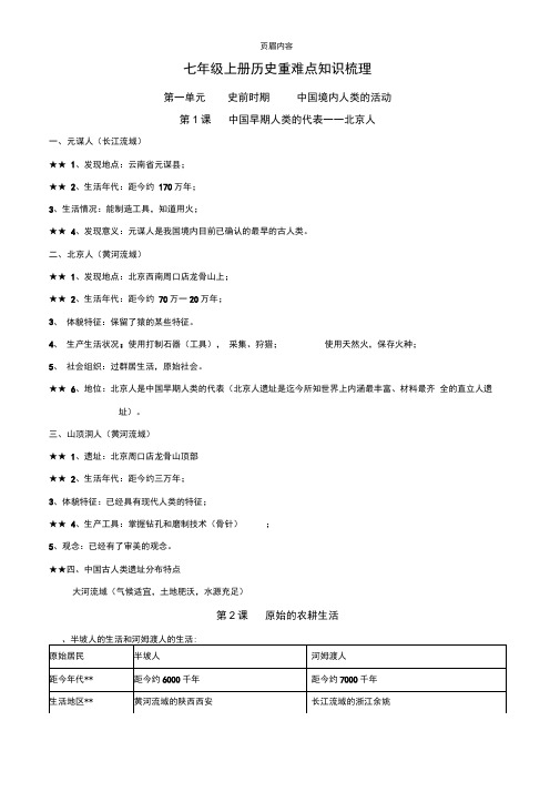 七年级上册历史重难点知识梳理