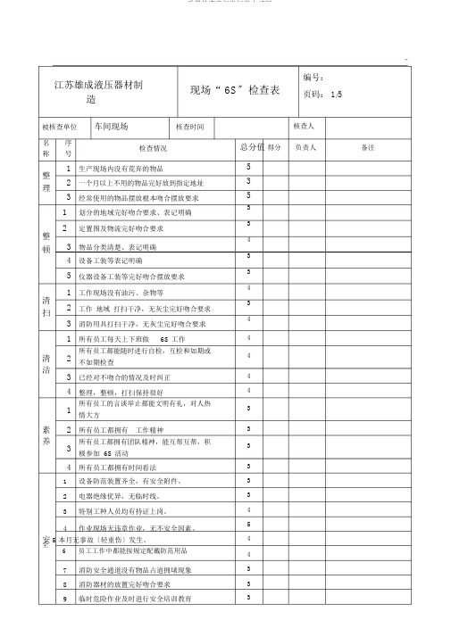 6S质量检查表规范标准电子版