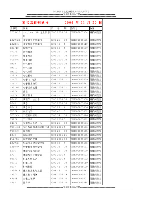 图书馆新刊通报 2006年11月20日