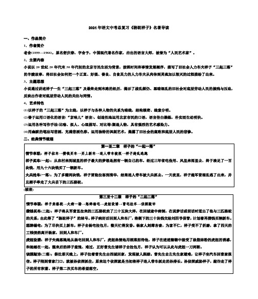 2024年语文中考总复习《骆驼祥子》名著导读