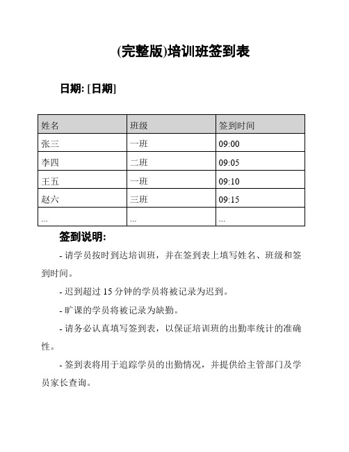 (完整版)培训班签到表