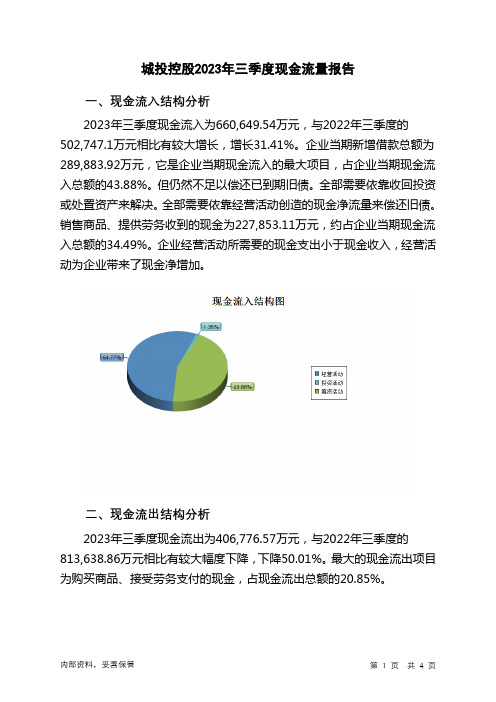 600649城投控股2023年三季度现金流量报告