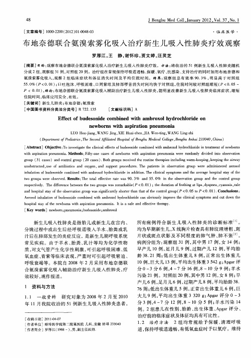 布地奈德联合氨溴索雾化吸入治疗新生儿吸入性肺炎疗效观察