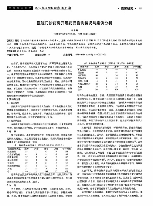 医院门诊药房开展药品咨询情况与案例分析