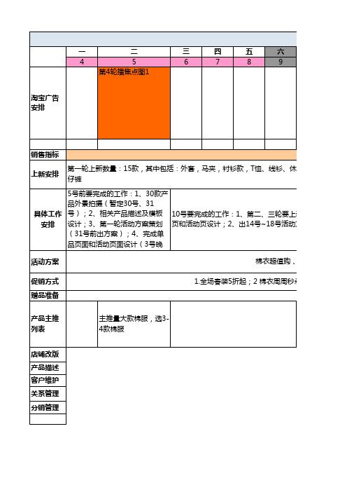 电商淘宝天猫运营必备计划-12月店铺活动计划表