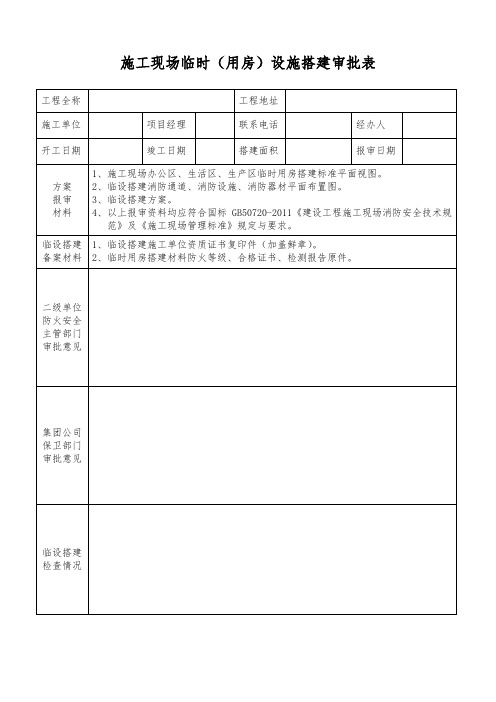 施工现场临时(用房)设施搭建审批表