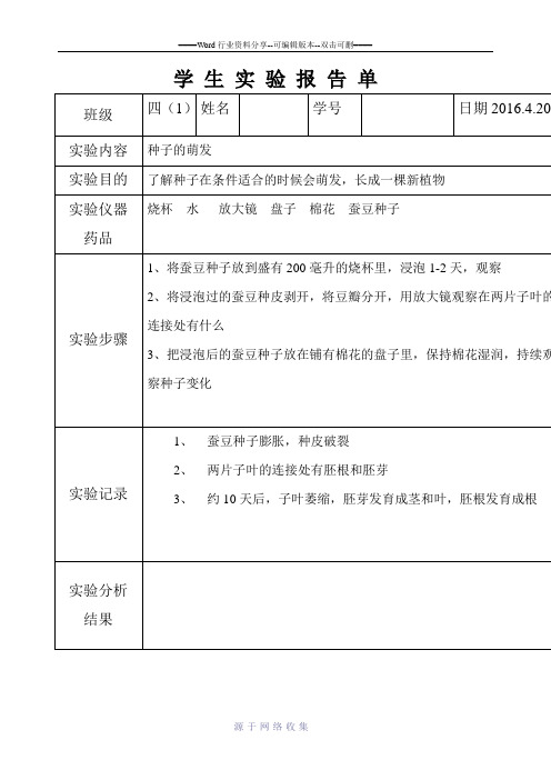 种子的萌发实验报告单12