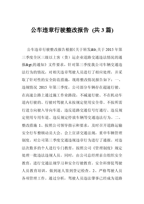 公车违章行驶整改报告（共3篇）