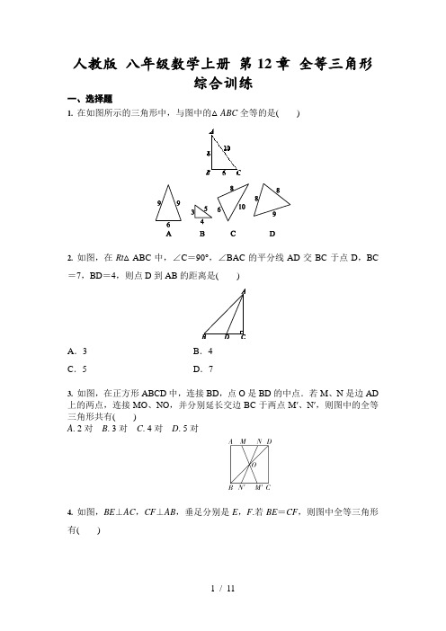 人教版八年级数学上册 第12章 全等三角形 综合训练(含答案)