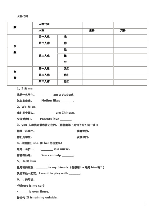 小学英语人称代词、物主代词讲解和习题练习