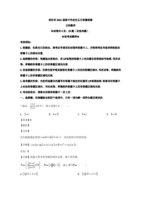 湖北省武汉市2020届高三下学期5月质量检测数学(文)试题Word版含解析