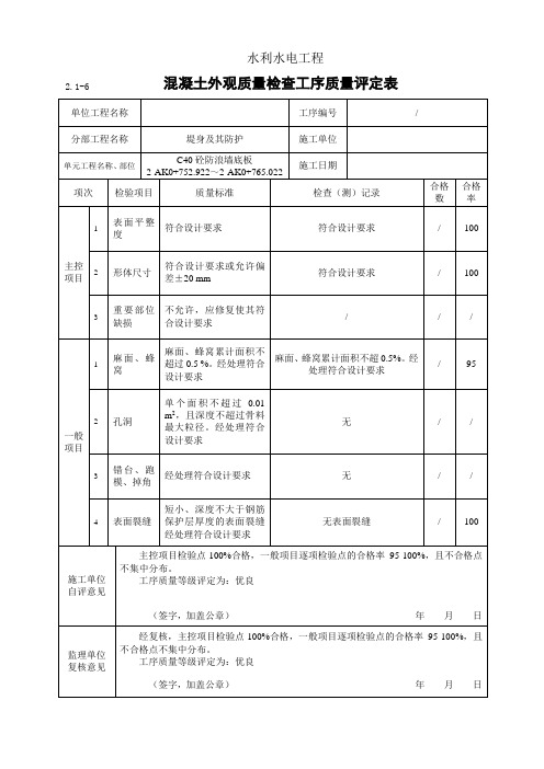 外观质量工序质量评定表-10