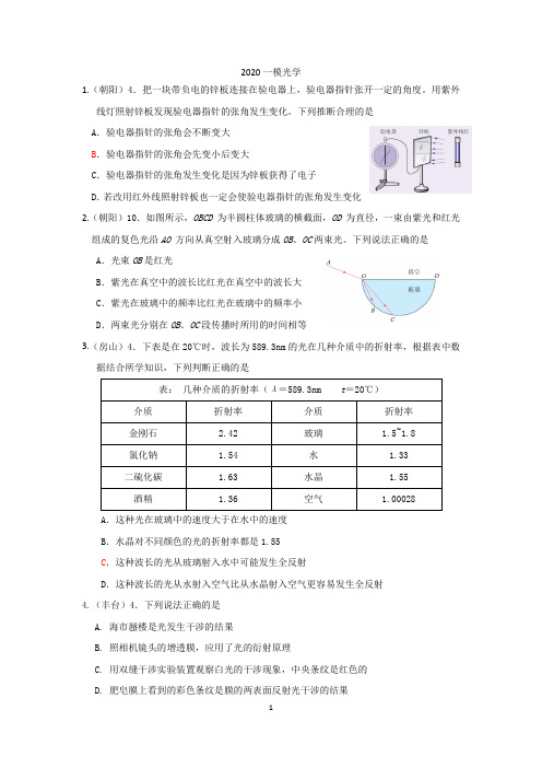 2020年北京高考一模分类汇编光学