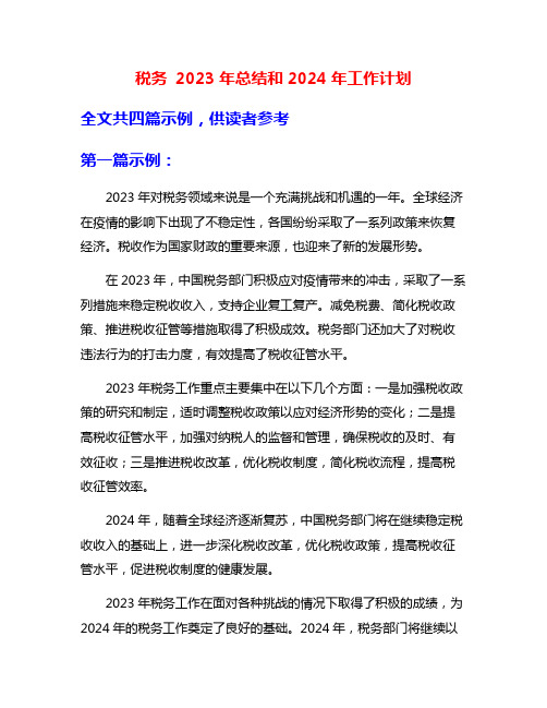 税务 2023年总结和2024年工作计划