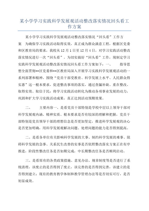 某小学学习实践科学发展观活动整改落实情况回头看工作方案