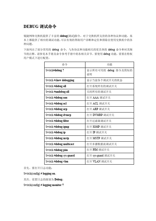 锐捷DEBUG命令参考