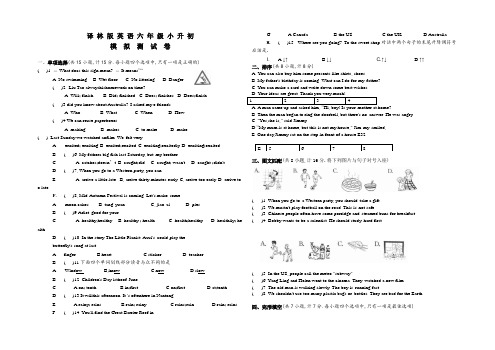 译林版六年级英语小升初考试试题及答案