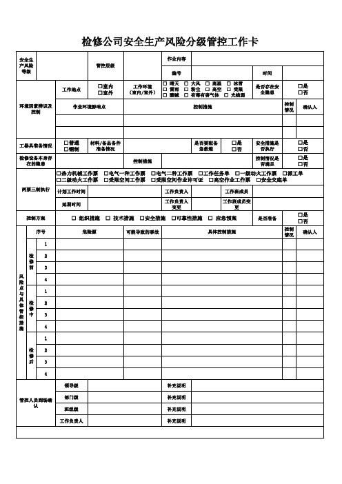 风险分级管控工作卡模板