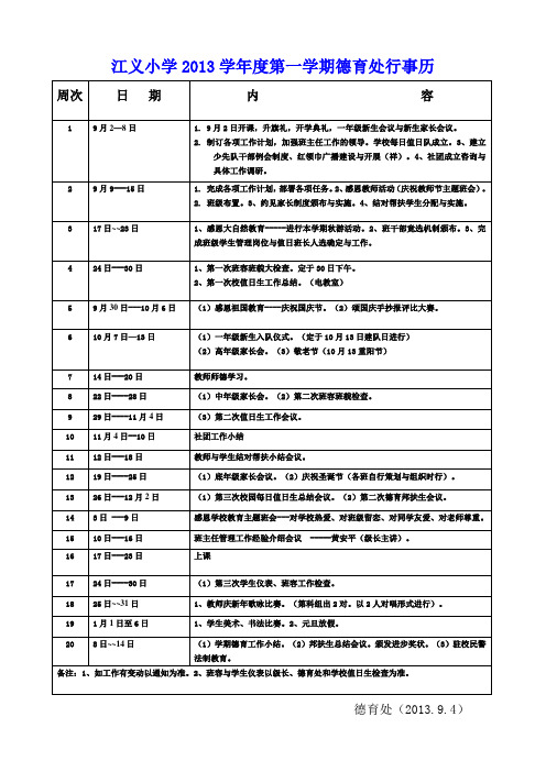 2013年度第一学期德育工作行事历