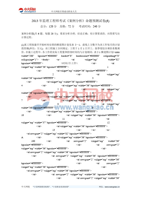 2013年监理工程师考试《案例分析》命题预测试卷(6)-中大网校