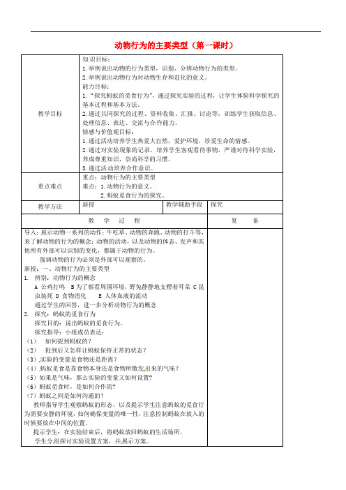 344.苏教版八年级生物上册《 18章 1节 动物行为的主要类型》教案 (001)