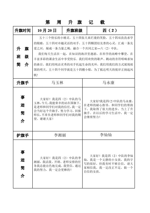 六(2)班升旗仪式表格