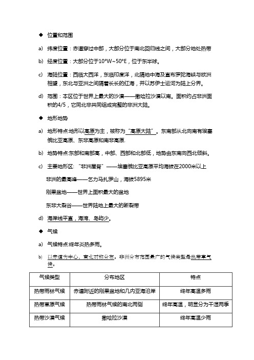 人教版七年级地理下册第八章第三节撒哈拉以南非洲知识点总结