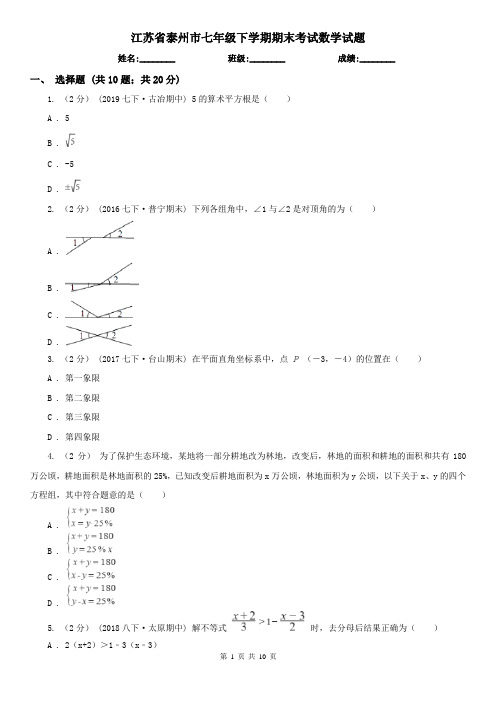 江苏省泰州市七年级下学期期末考试数学试题