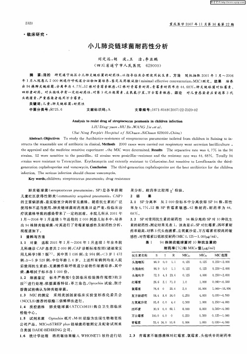 小儿肺炎链球菌耐药性分析