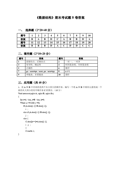 数据结构期末试卷(B)2012答案